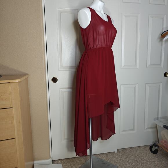 Sans Souci dark red hi-low flowy dress - Picture 2 of 9